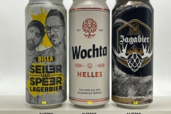 AUT796-798 Billa Seiler und Speer Lagerbier, Wochta Helles, Wochta Jagabier, Wochta Dosenbier Österreich, Beer cans from Austria. Wochta Bier, Billa Seiler und Speer Bier Egger