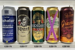 CZE176-180 Bakalar Nealko World Beer Awards, Kozel Dark, Radegast 12, Starorno Extra Horky Bitr Lezak, Staropramen Grand Polotmavy, Czech beer cans, beer can collection Czech, Tschechische Bierdose