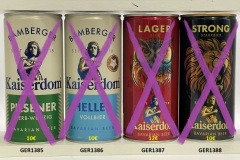 GER1385-1388 Bamberger Kaiserdom Pilsnener 1 Liter, Bamberger Kaiserdom Helles Vollbier 1 Liter, Kaiserdom Lager Bier Uhu 1 Liter, Kaiserdom Strong Starkbier Lion 1 Liter Limited Edition, German 1 Liter Cans, Deutsche 1 Liter Bierdosen, Bierdosensammlung Deutschland, German beer can collector