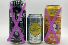 GBR292-294 Belhaven Black Scottish Stout Nitro, Cobra Zero Beer, Northern Monk Faith Hazy Pale Ale, Limited Edition British Airways beer can, beer can collector UK, Brew Dog beer can limited edition