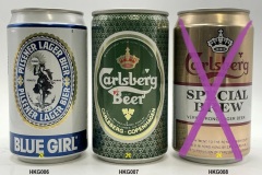 HKG006-008 Blue Girl Pilsner Lager Bier, Carlsberg Beer Brewed in Hong Kong, Carlsberg Special Brew Very Strong Lager brewed in Hong Kong, Hong Kong Beer Can Collector, Bierdose aus Hong Kong