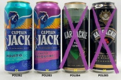 POL082-085 Captain Jack Mojito, Captain Jack Exotic Daiquiri, Karpackie Pils Export, Karpackie 9%, Polisch Beer Can, Poland beer can collection, beer can collector Poland