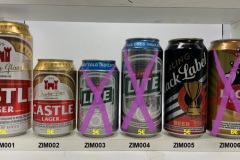 ZIM001-006 Castle Lager 500ml, Castle Lager 330ml, Castle Lite 330ml, Castle Lite 440ml, Carling Black laberl 440ml, Lion Lager 440ml, South African beer cans, beer can collector Zimbabwe, Harhare, beer can Africa, Zimbabwe Beer